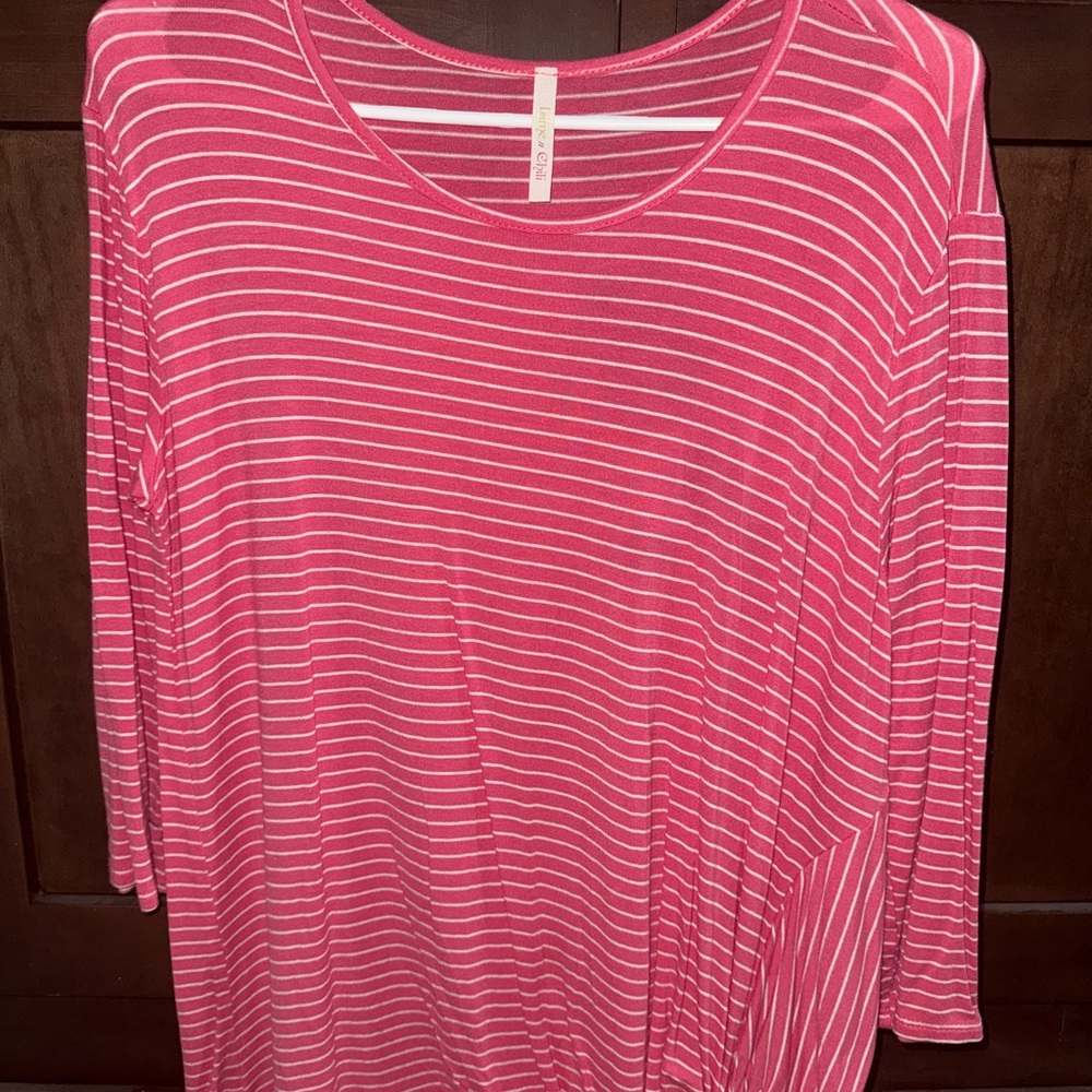 Chic Pink Striped Long Sleeve Top